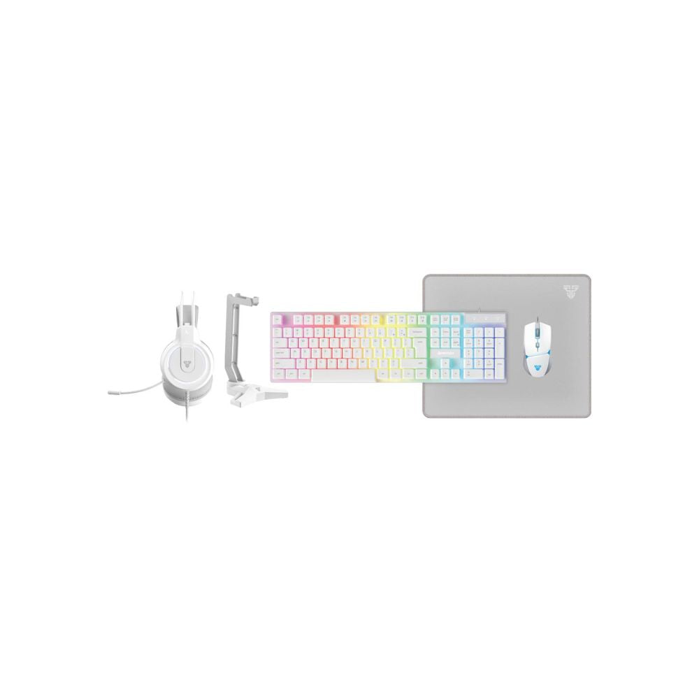 RGB Gaming Keyboard + Mouse + Headset + Mouse Pad Bundle (White)